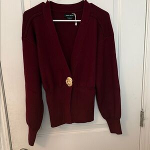 Elegant Burgundy Cardigan with Gold Accent
